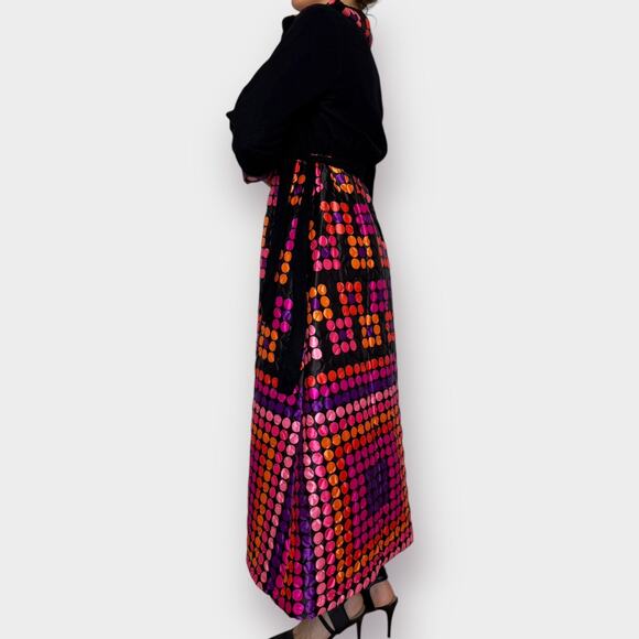 70s Black Pink Orange Polka Dot Dress - Picture 4 of 6